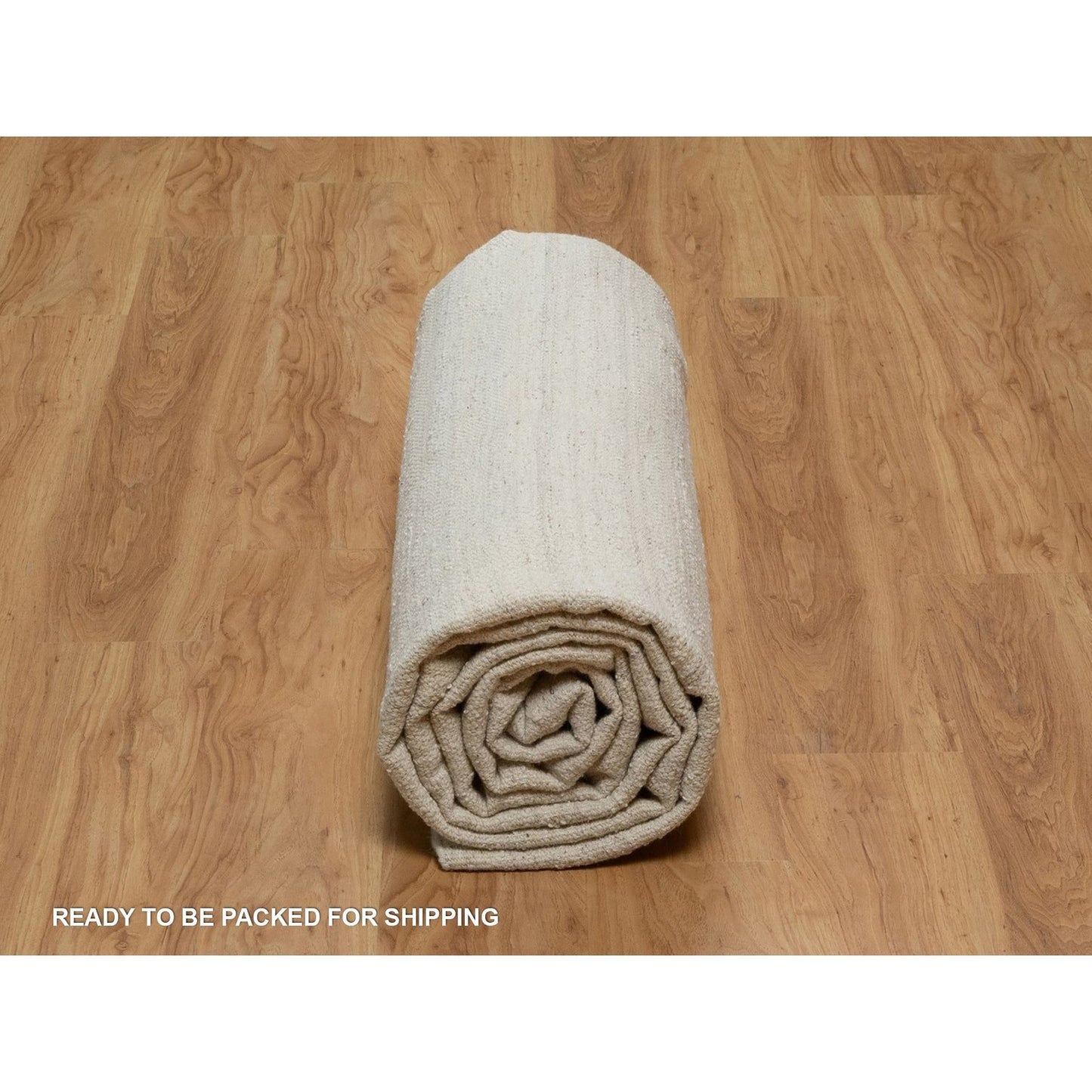 9'X12' Ivory Flat Weave With Pile Undyed Natural Wool Hand Woven Rug