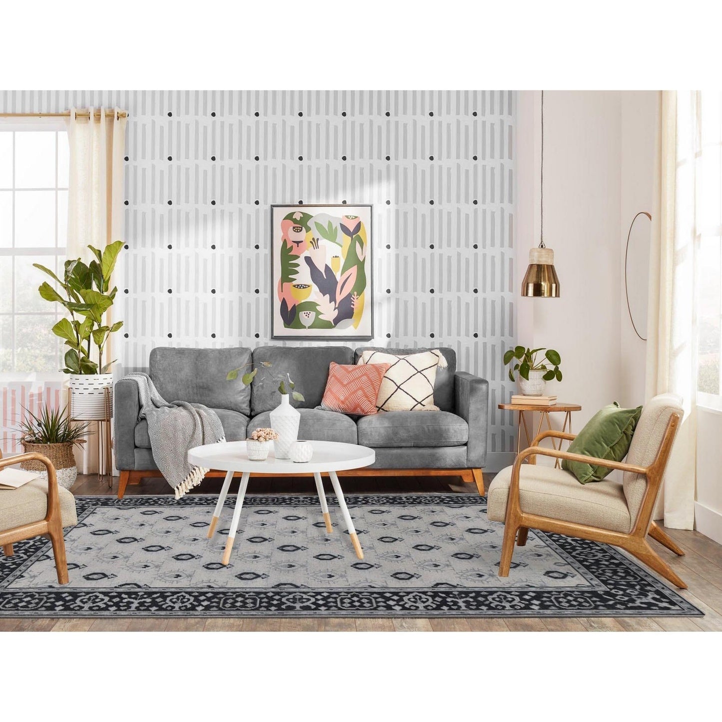 6'X9' Cream Color Small Intricate Repetitive Design Wool Hand Knotted Rug