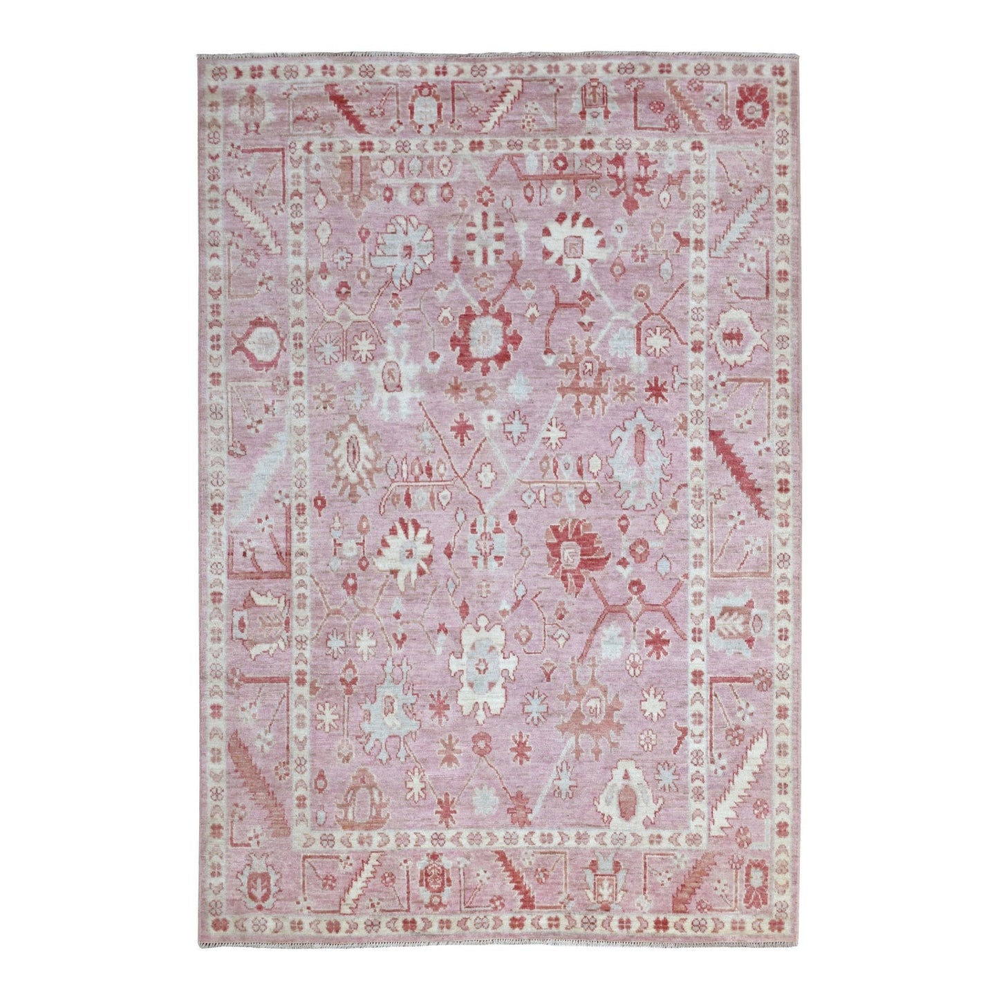 6'1"X8'10" Coral Pink Angora Oushak Pure Wool Hand Knotted Rug