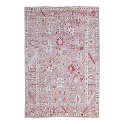 6'1"X8'10" Coral Pink Angora Oushak Pure Wool Hand Knotted Rug