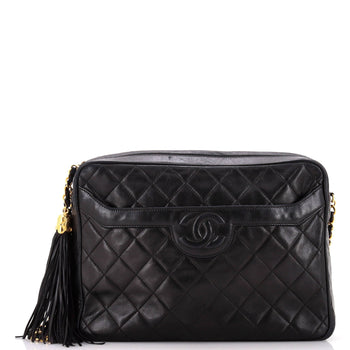 Large Chanel Vintage Camera Tassel Bag Quilted Leather