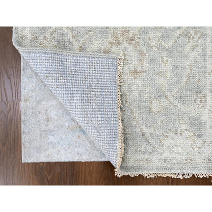 2'5"X11'4" Coin Gray Hand Knotted Oushak Design Soft Wool Runner Rug