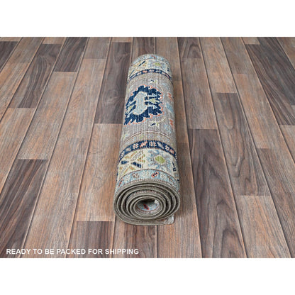 2'1"X5'10" Frost Gray Kazak Tribal Design Soft Wool Hand Knotted Runner Rug