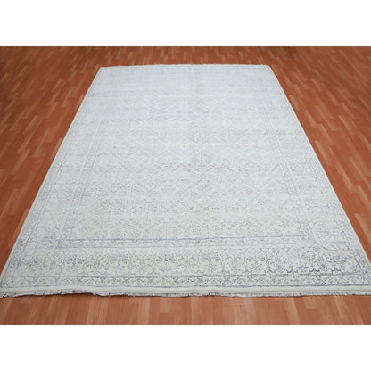 9'1"X11'10" Ivory Hand Knotted 100% Cotton Agra Design Rug
