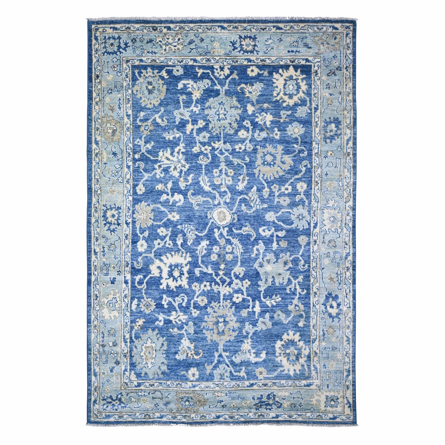 5'8"X9' Steel Blue Hand Knotted Afghan Angora Oushak Soft Wool Rug