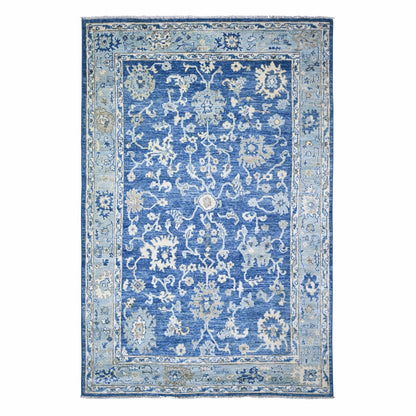 5'8"X9' Steel Blue Hand Knotted Afghan Angora Oushak Soft Wool Rug
