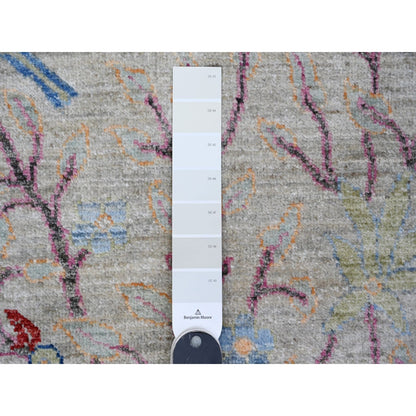 4'1"X16' Tint Gray Birds Of Paradise Peshawar Hand Knotted Oriental Rug