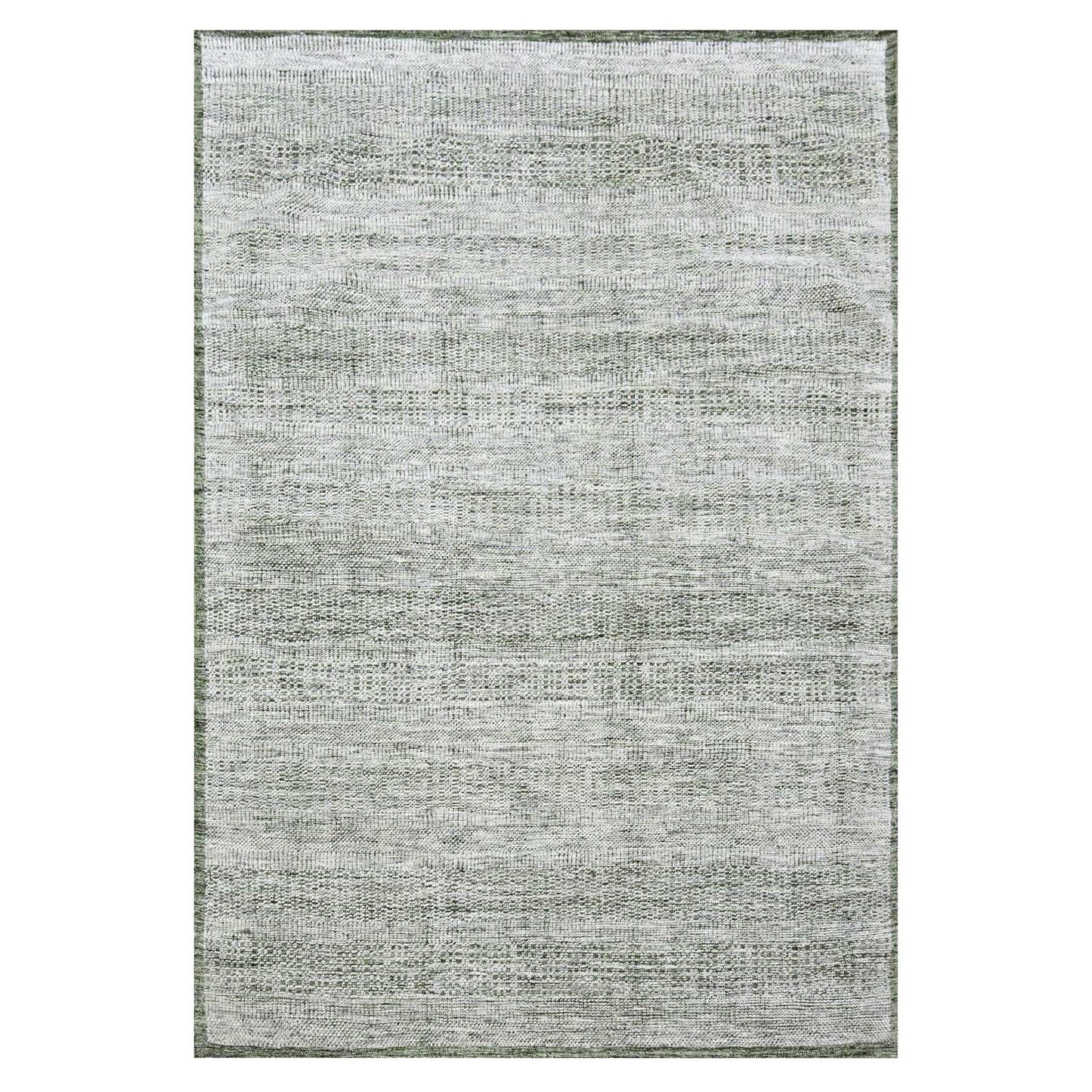 9'9"X13'10" White With Green Oxidized Grass Design Hand Knotted Wool Rug