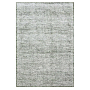 9'9"X13'10" White With Green Oxidized Grass Design Hand Knotted Wool Rug