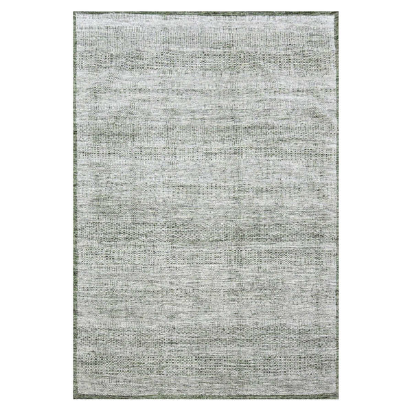 9'9"X13'10" White With Green Oxidized Grass Design Hand Knotted Wool Rug