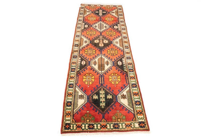 Handmade Vintage Rusty Red Oriental Runner Rug