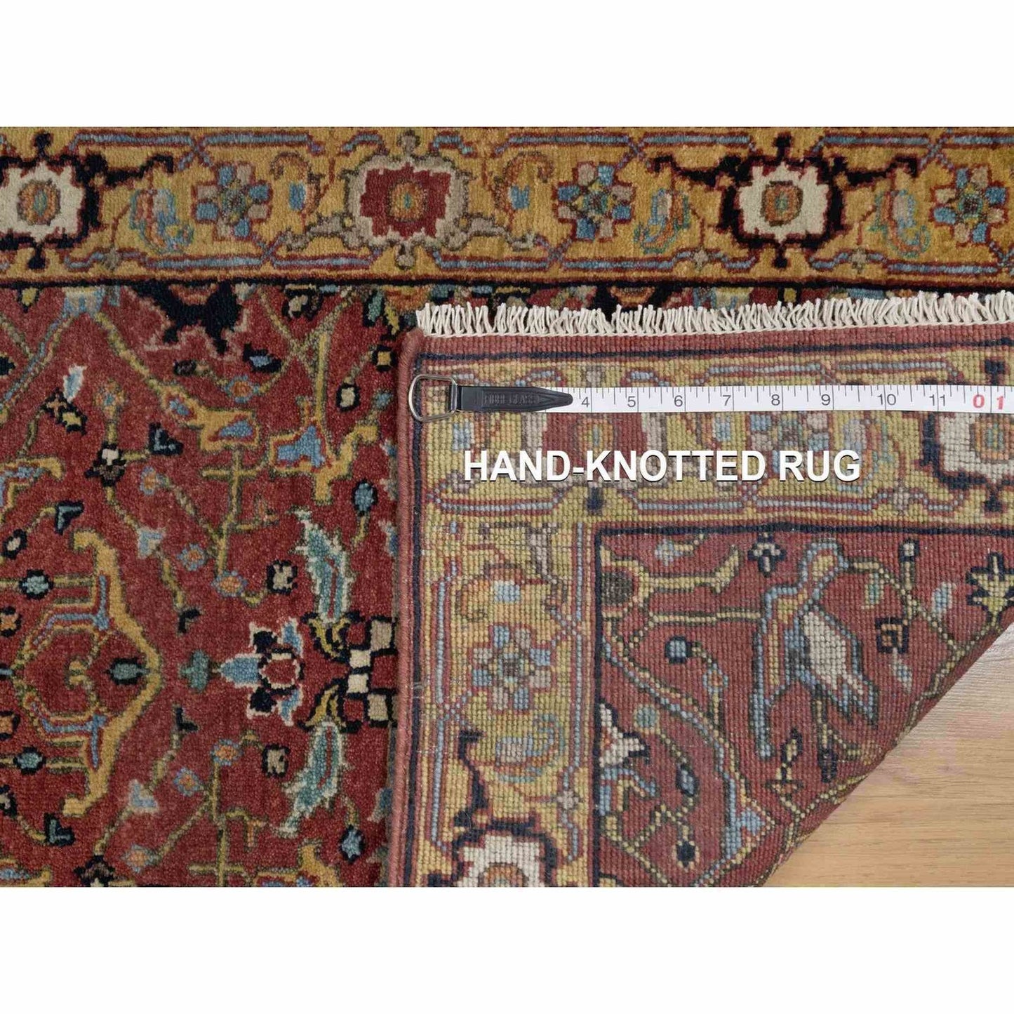 2'1"X3'3" Red Hand Knotted Antiqued Fine Heris Re-Creation Wool Mat Rug