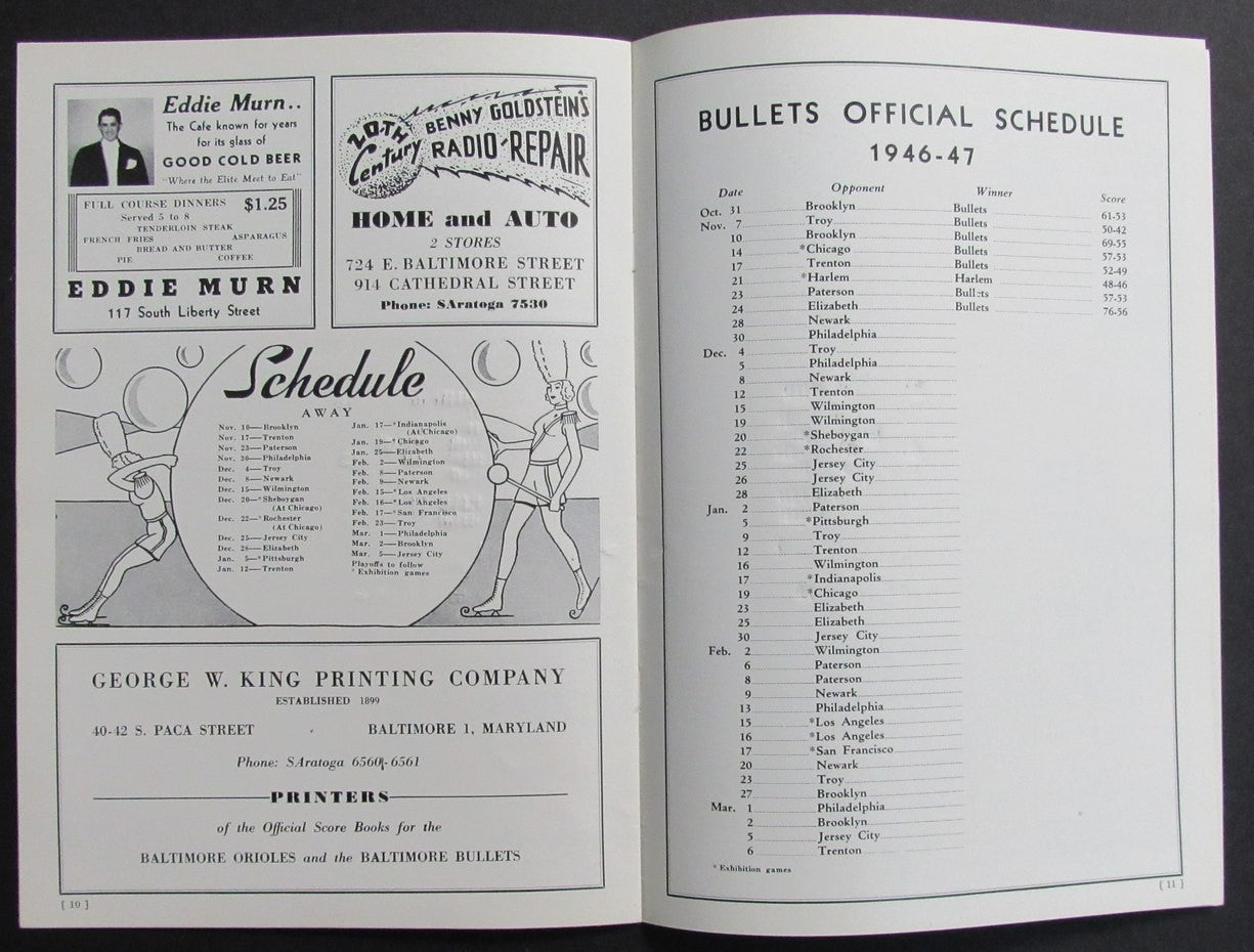 1946-47 NBA Program Baltimore Bullets vs. Newark Bobcats 198265