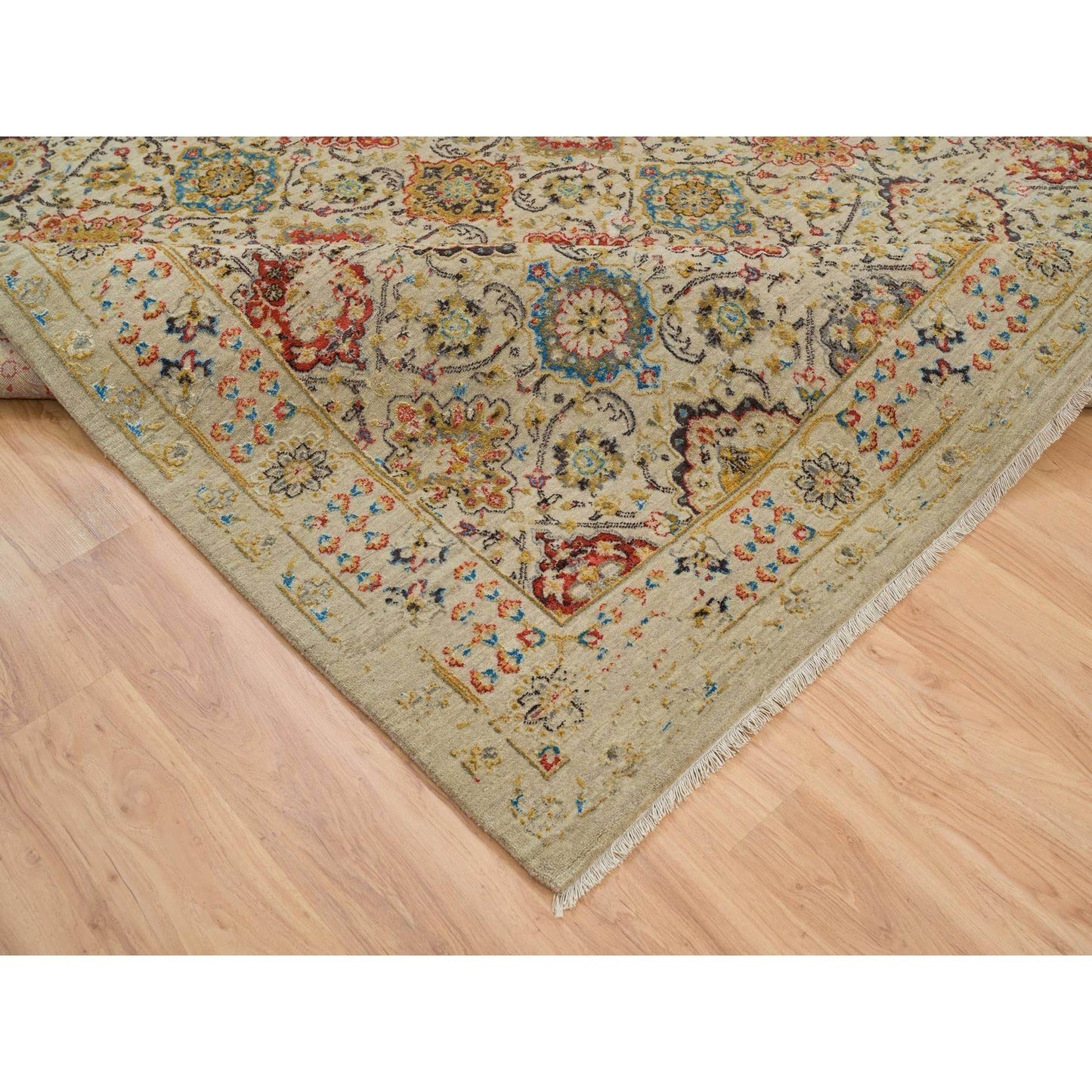 8'2"X10'2" Beige The Sunset Rosettes Hand Knotted Wool And Silk Rug