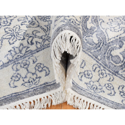 9'X12' Ivory Hand Knotted Pure Cotton Mughal Empire Flower Design Rug