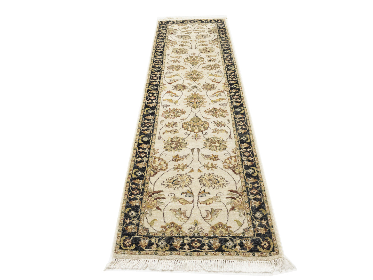 Hand-Knotted Agra Jaipur Runner Rug Floral Wool