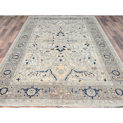 6'2"X8'10" Grey Seeripe Heris Design Soft Wool Hand Knotted Oriental Rug
