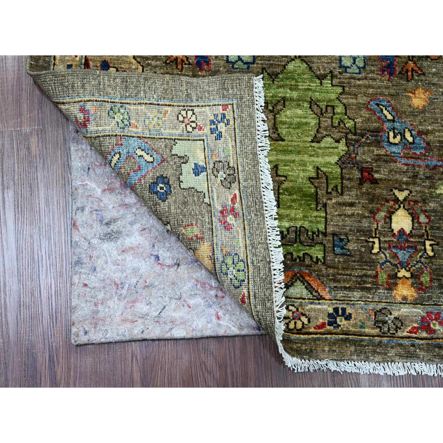 3'1"X6' Dim Gray Peshawar Heris Design Pure Wool Hand Knotted Runner Rug