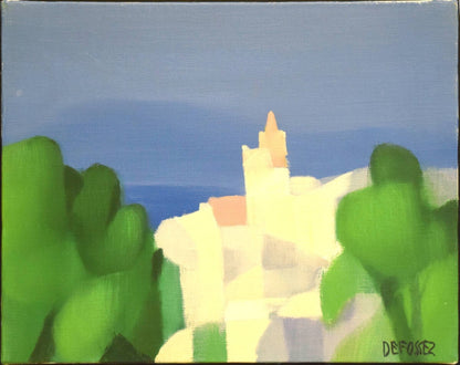 French Oil Painting Modernist Landscape Cubist Style Framed by Alfred Defossez