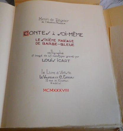 Louis Icart Henri De Regnier Le Sixieme Mariage De Barbe-Bleue 1938 Limited 45 P