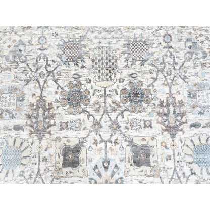 5'1"X5'1" Ivory Silk With Textured Wool Tebraz Hand Knotted Oriental Rug