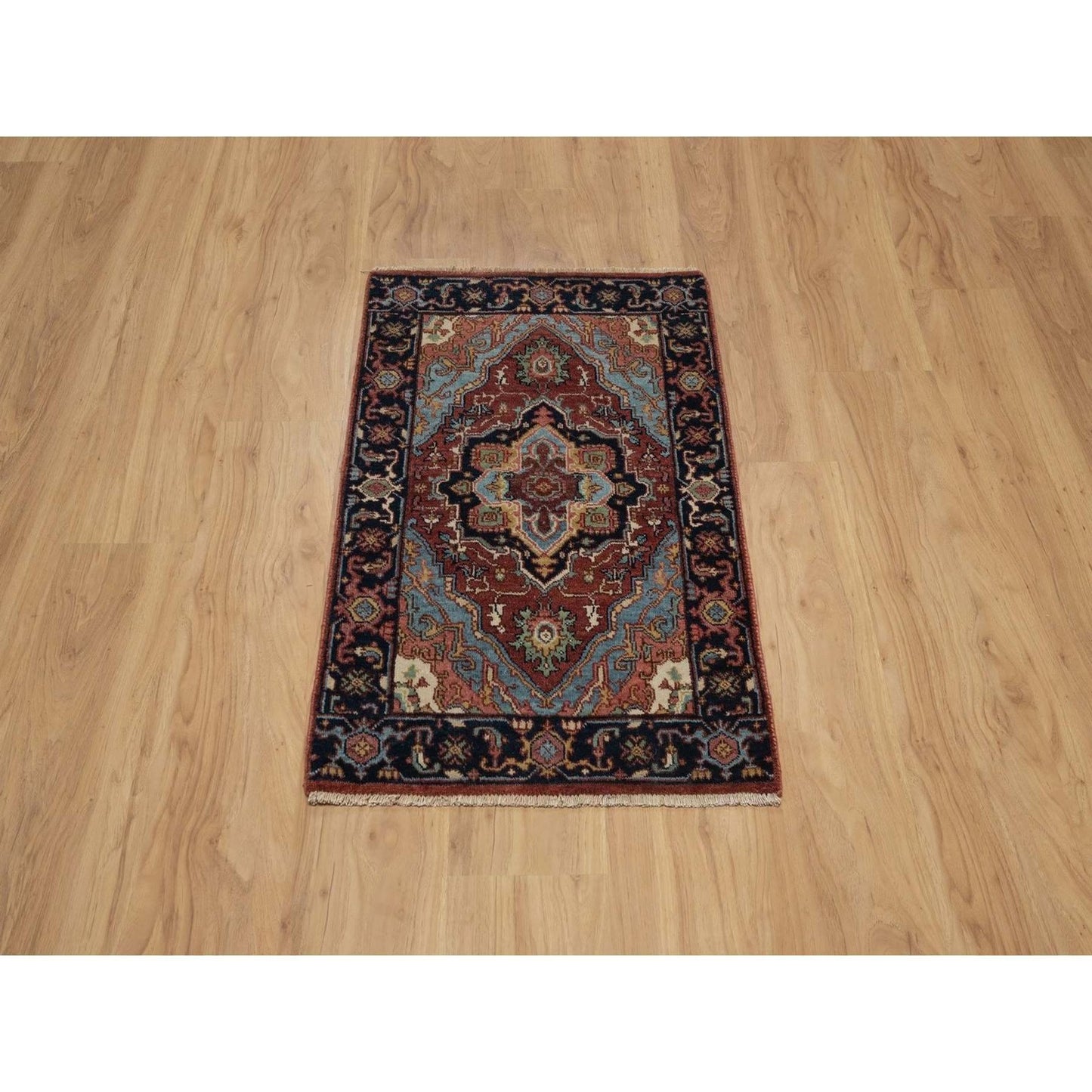 2'X3'1" Red Antiqued Heris Re-Creation Hand Knotted New Zealand Wool Rug