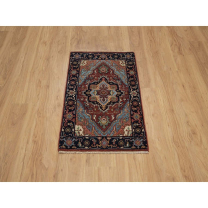 2'X3'1" Red Antiqued Heris Re-Creation Hand Knotted New Zealand Wool Rug