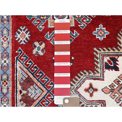6'X8'10" Red Afghan Special Kazak Geometric Pattern Hand Knotted Wool Rug