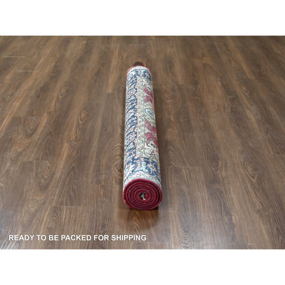 5'X6'10" Harvard Crimson Red 100% Wool Hand Knotted Karjihooz Design Rug