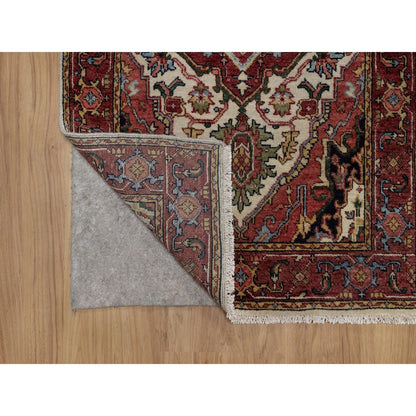 2'5"X10'1" Ivory Wool Rug Antiqued Heris Recreation Hand Knotted Runner