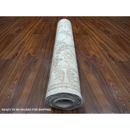 2'10"X10' White Sand Afghan Angora Oushak Wool Weft Runner Oriental Rug