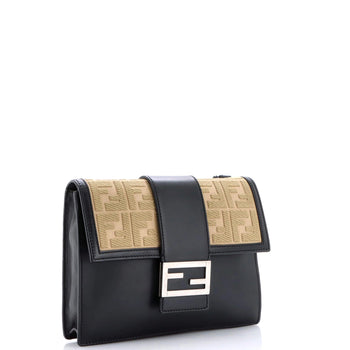 Fendi Flat Baguette Crossbody Bag Leather With Zucca Jacquard Medium