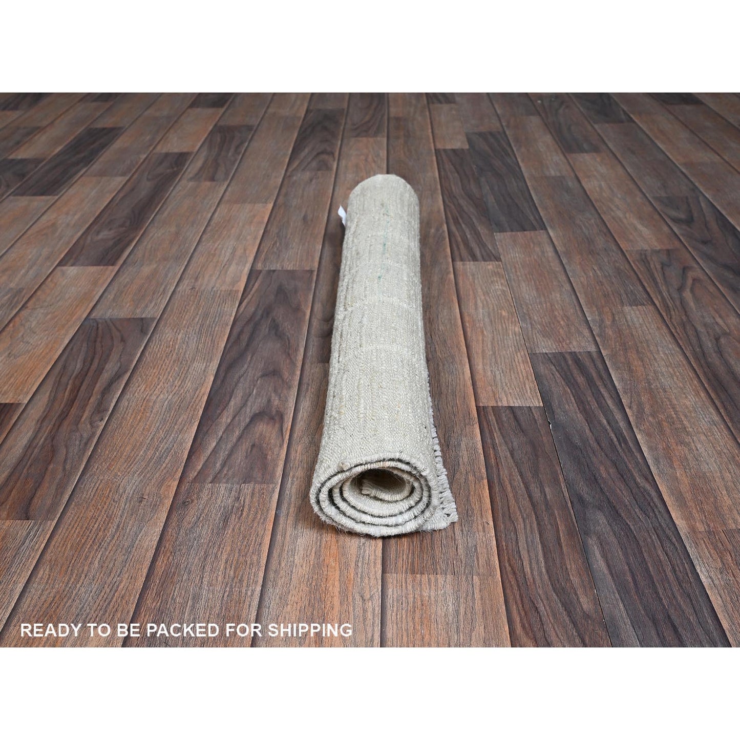 2'4"X3' Ivory Hand Knotted Moroccan Weave With Box Design All Wool Mat Rug