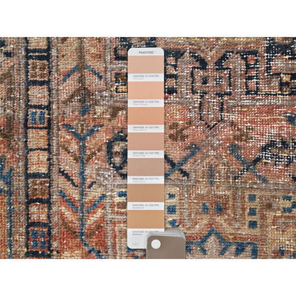 3'5"X10'6" Orange Vintage Farsian Worn Wool Hand Knotted Wide Runner Rug