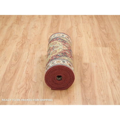 2'7"X22' Red Hand Knotted Heris Re-Creation Soft Wool Xl Runner Rug