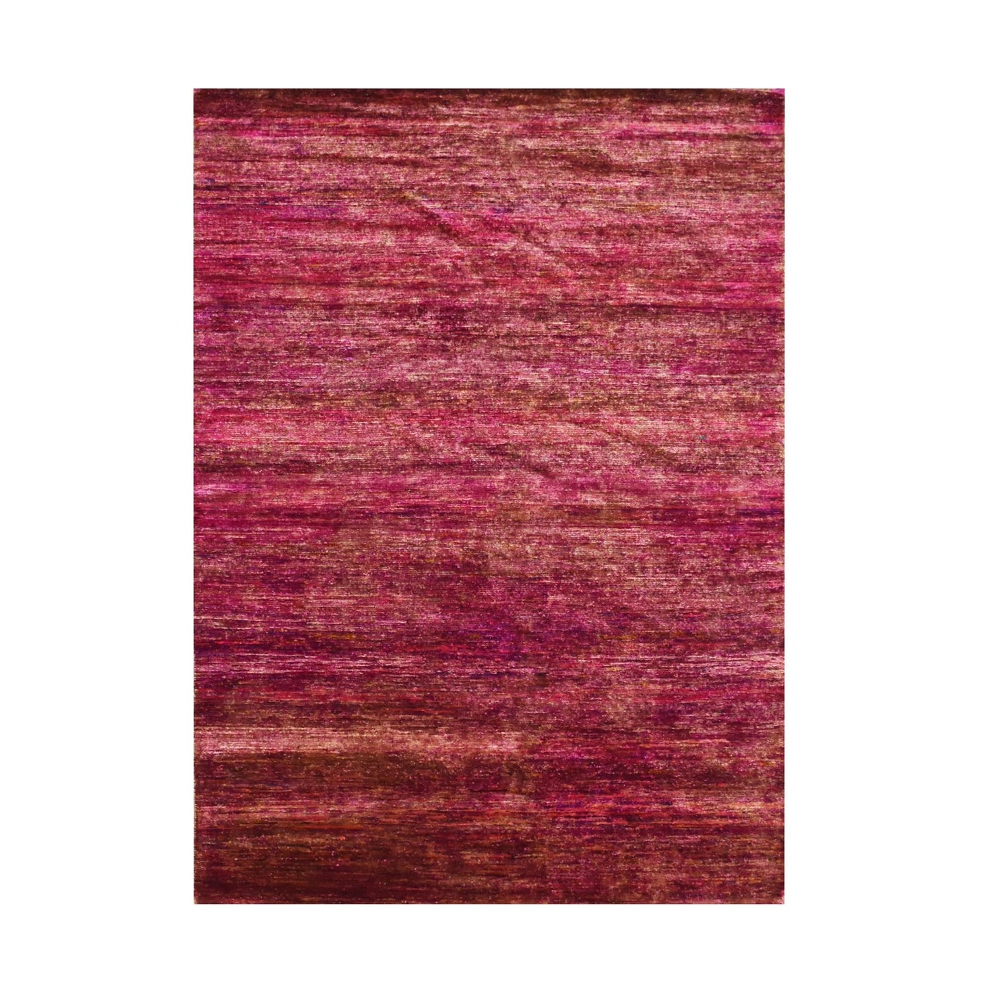 5'X6'10" Shades Of Pink Abrash Design Sari Silk Plain Hand Knotted Rug