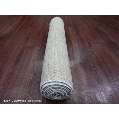 2'9"X9'7" Gray Angora Oushak Leaf Design Hand Knotted All Wool Runner Rug