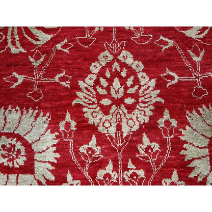 7'9"X10' Red Zoroastrian Influence Design Wool & Silk Hand Knotted Rug