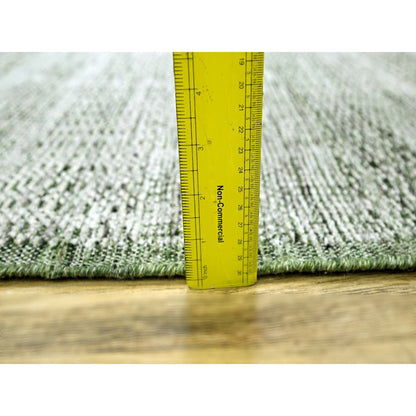 2'7"X8' White & Green Hand Knotted Oxidized Grass Design Wool Runner Rug