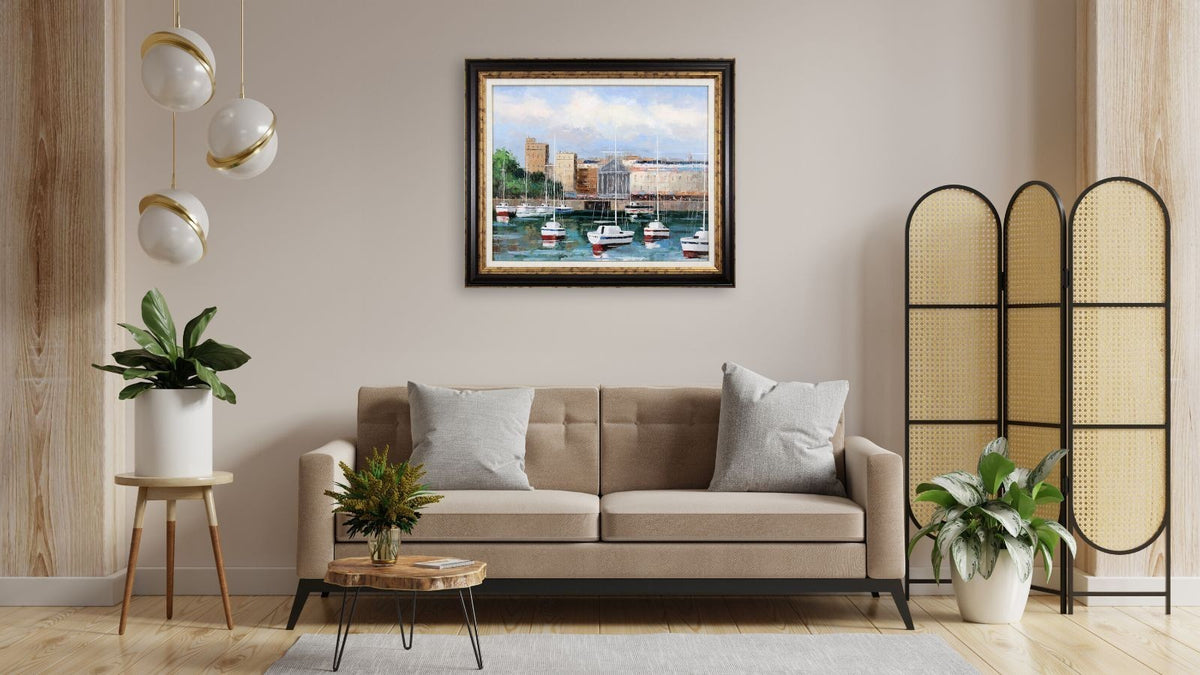 Ralf Schfrin French Marina Harbor Oil Painting Signed Framed F15 Canvas