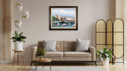 Ralf Schfrin French Marina Harbor Oil Painting Signed Framed F15 Canvas