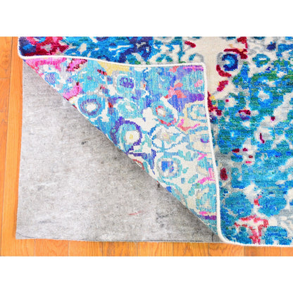 4'X6' The Peacock Sari Silk Colorful Hand Knotted Oriental Rug