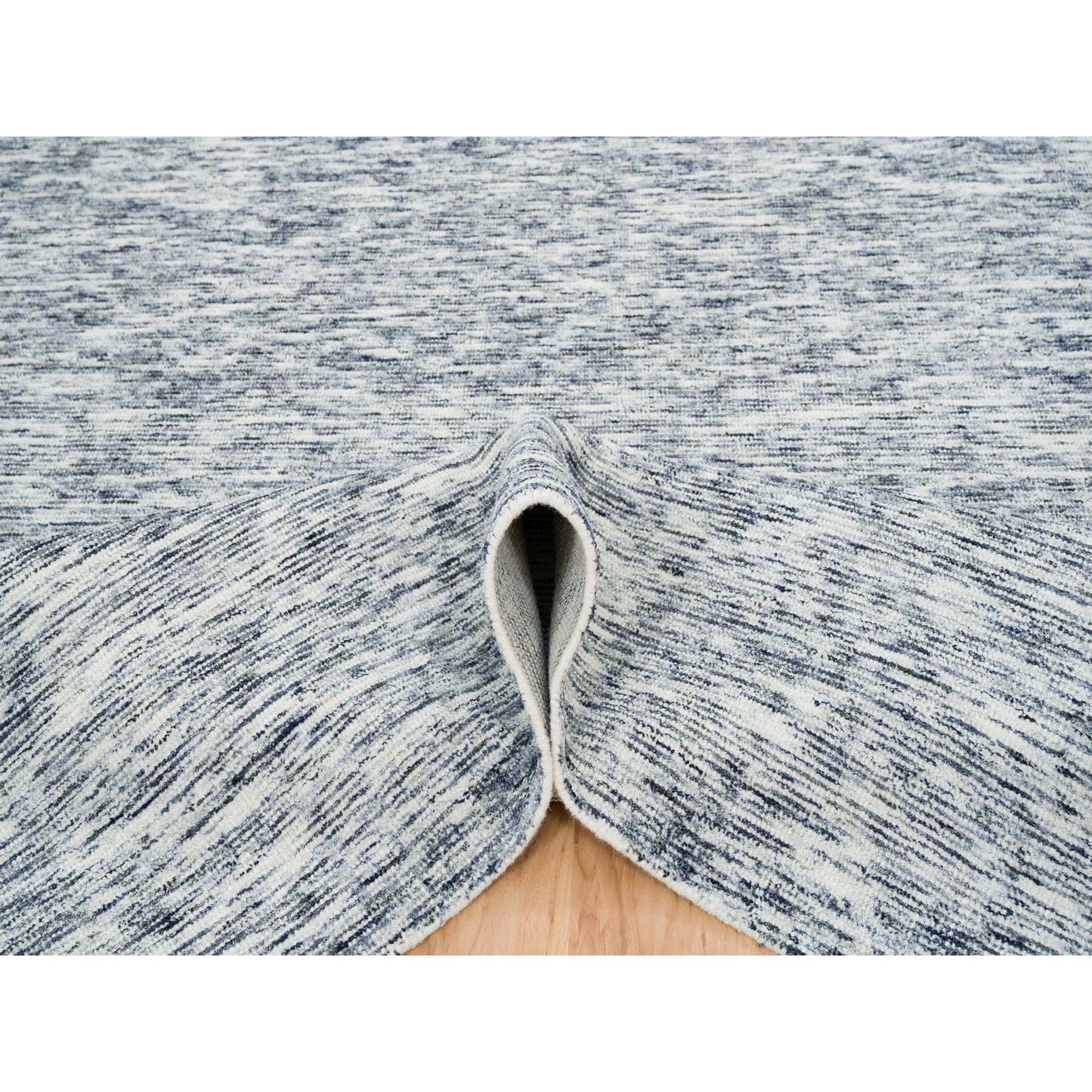 Rug 9'x12' Blue Modern Striae Design Pure Wool Hand Loomed Oriental