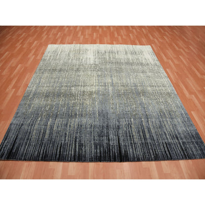 8'X8'4" Gray And Black Hand Knotted Modern Ombre Design Wool Square Rug