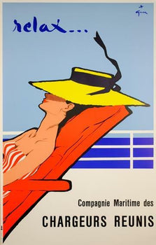 Relax Rene Gruau Compagnie Reunis French Boat Vintage Travel Poster On Linenback