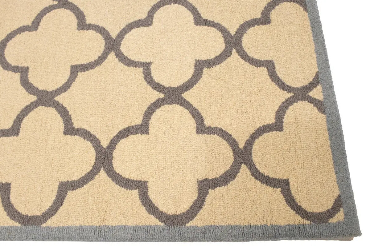 5X8 Ft Hand-Tufted Cream & Taupe Wool Rug Modern