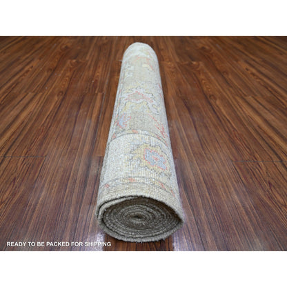 3'X16' Moss Green Afghan Angora Oushak Wool Hand Knotted Xl Runner Rug