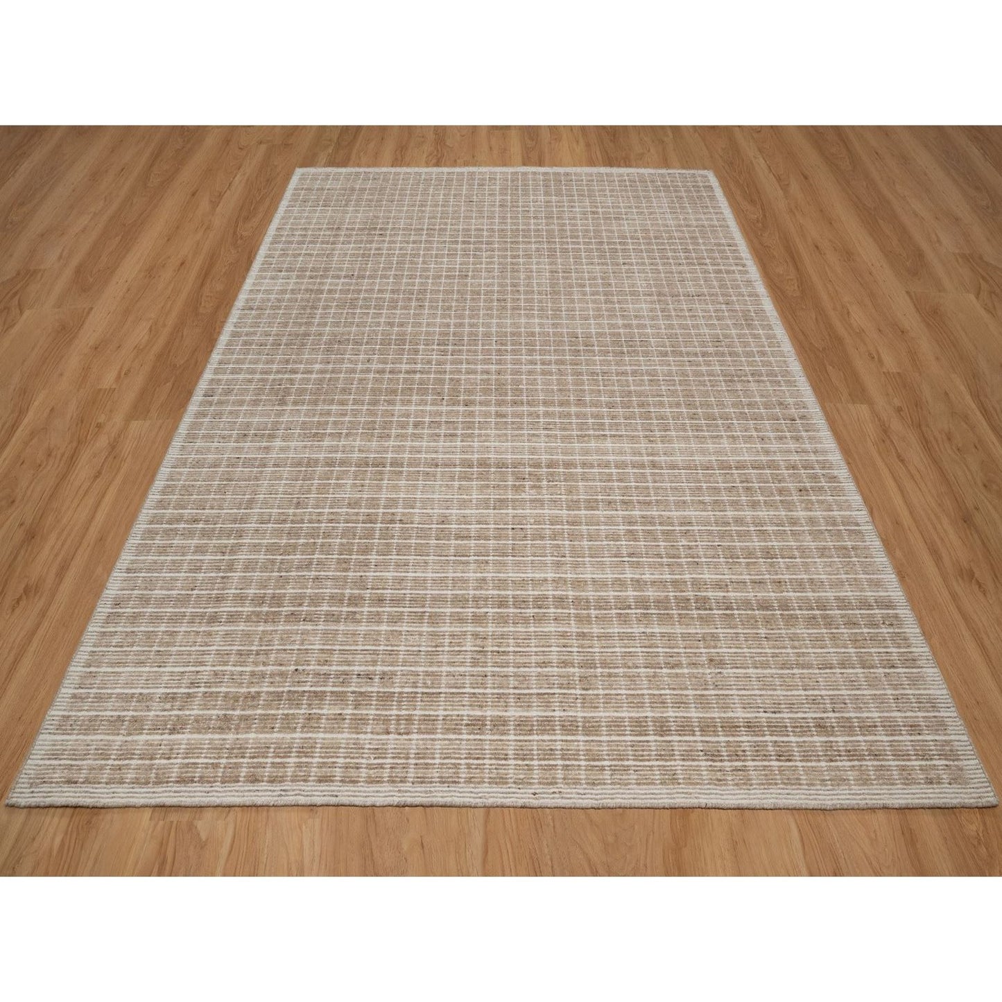 8'1"X10' Sand Brown Loomed Knotted Modern Plain Decor Box Design Wool Rug