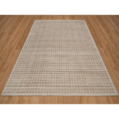 8'1"X10' Sand Brown Loomed Knotted Modern Plain Decor Box Design Wool Rug