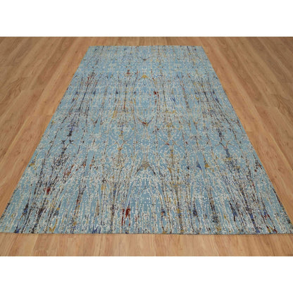 9'1"X12' Blue Modern Bamboo Cane Design Wool And Silk Hand Knotted Rug